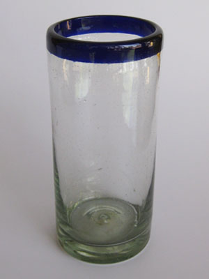 MEXICAN GLASSWARE / Cobalt Blue Rim 20 oz Tall Iced Tea Glasses 